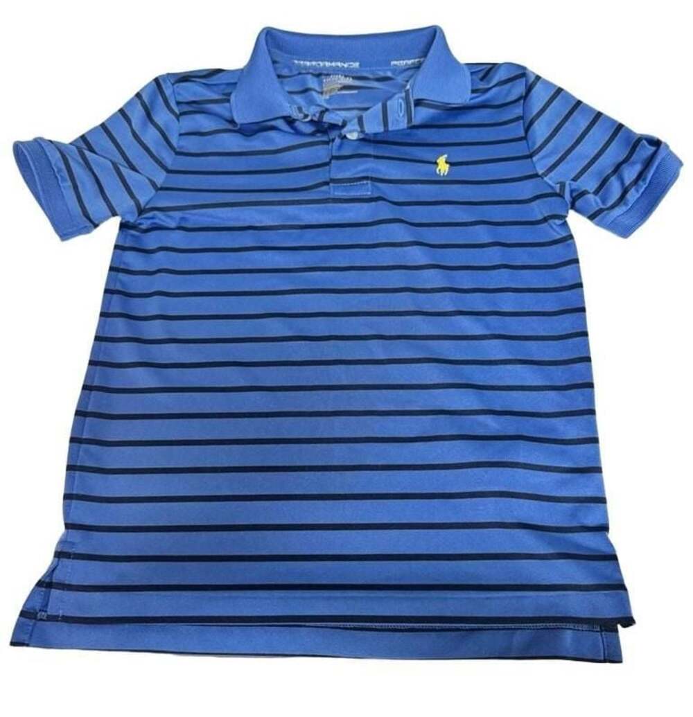 Boys Polo by Ralph Lauren Blue and Black Striped Polo shirt Size M